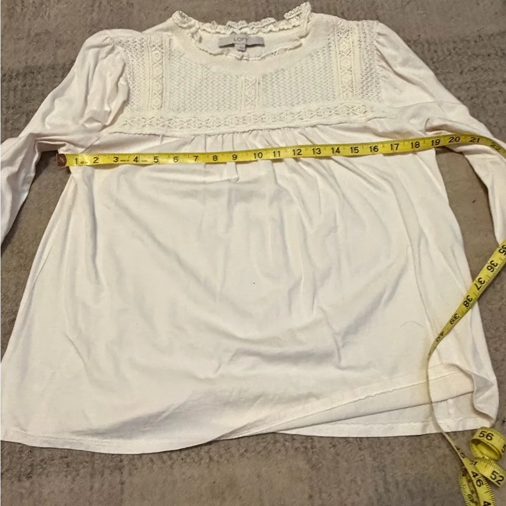 LOFT White‎ Lace Knit Long Sleeve Top Size L Romantic Boho